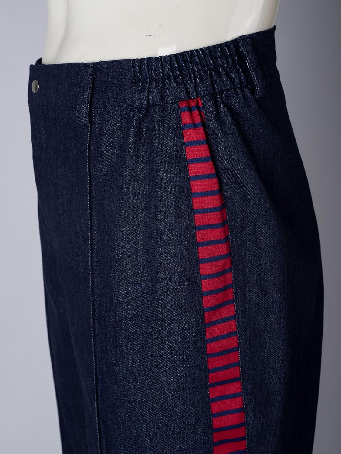 CosFantasy Mens Red Striped Pants Halloween Costume Straight Cut Jeans Light Weight
