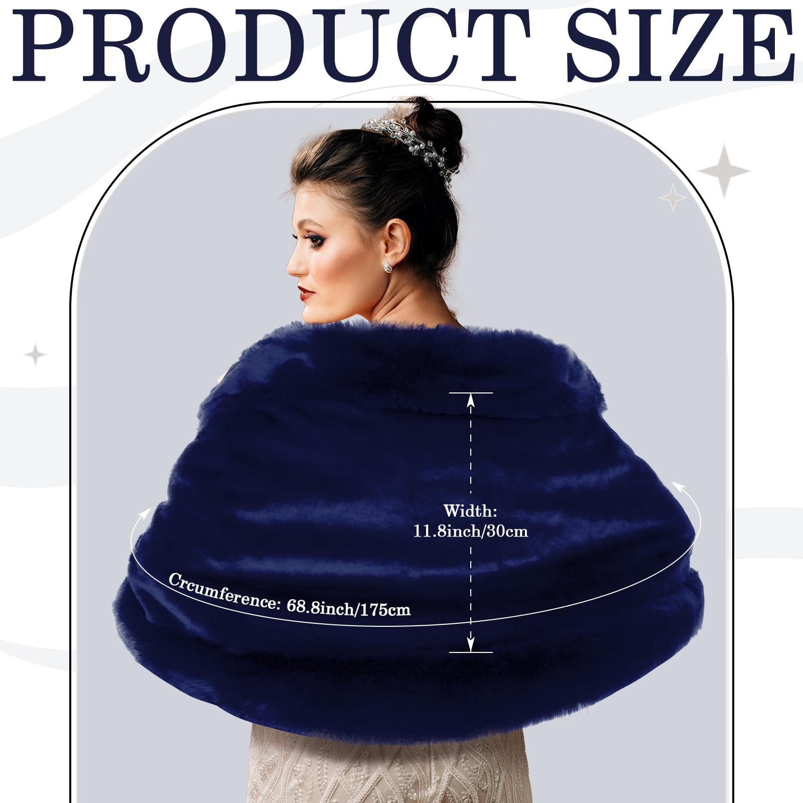 Jadive Châle en fausse fourrure pour femme avec 2 broches en strass pour mariage, cape en fausse fourrure