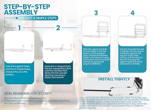 Miniatura 6 de NEDA - Rieles de cama ajustables para adultos mayores, mango de asistencia de cama médica, riel de apoyo de seguridad para personas mayores, riel de