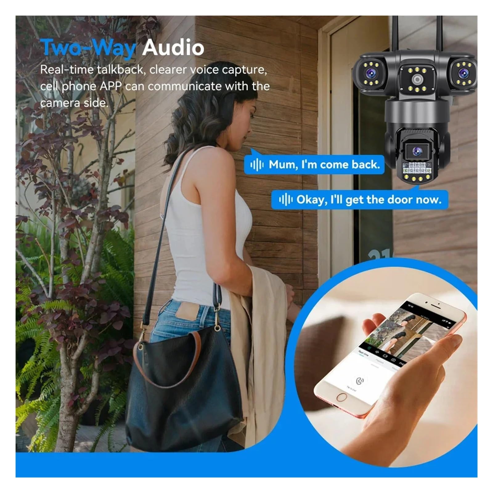 Telecamera IP Wi-Fi V380 PRO da Esterno 12 MP 6K, Triplo Obiettivo, Triplo Schermo, Monitor di Sicurezza, Visione Notturna, telecamere CCTV Impermeabili(EU Plug,Cam ADD 128GB Card)