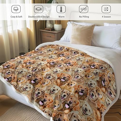 Miniatura 2 de BlessLiving Manta mullida para perros para niños y adultos, manta de forro polar reversible con patrón de animales Sherpa (Golden Retriever, manta,