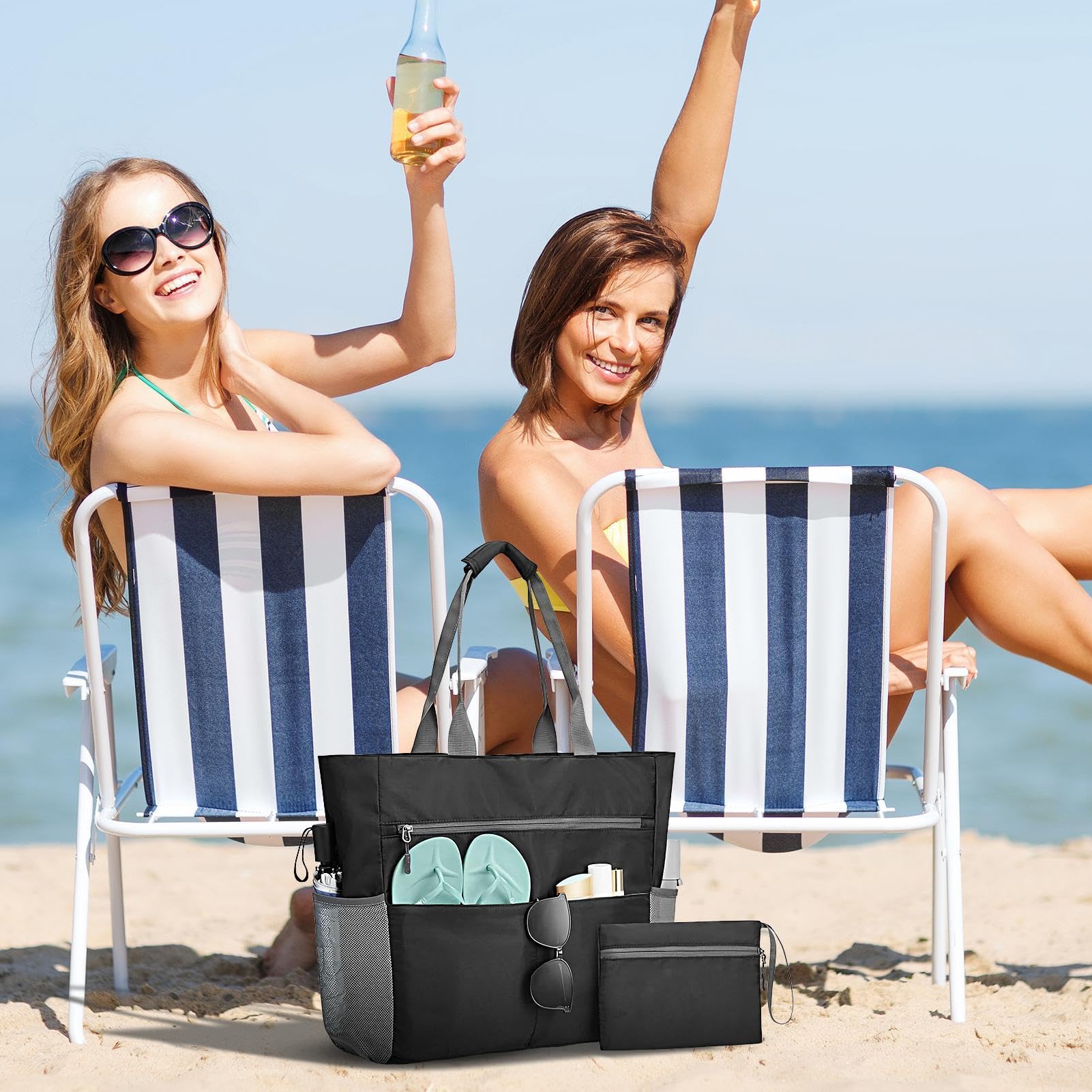 Torba do pływania z piaskiem i wodą z wbudowaną torbą | Torba rodzinna na Dzień Plaża dla mamy, żony, przyjaciółki, na plażę, sport, kemping, wakacje, rejs