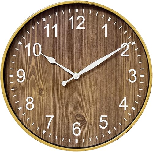 Reloj de pared 12'' Wall Clock for Living Room Decor, Large Number Easy to Read, Wood Grain Design Silent Non-Ticking Round Wall Clock for Kid's