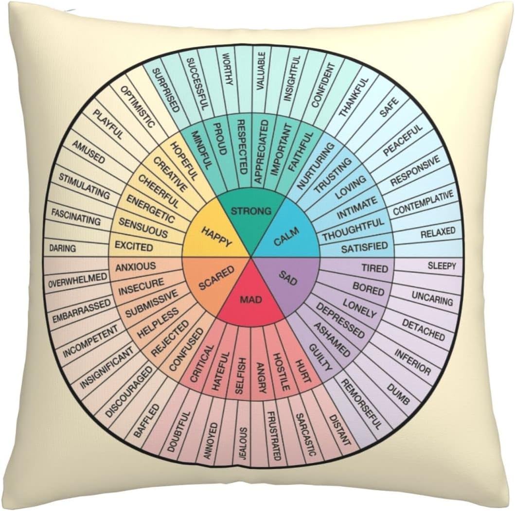 Wheel of Feelings and Emotions - Therapy and Counseling Art - Dbt & Cbt Gift for Counselor, Therapist and Parent Pillowcases Floor Pillowcases Pillowcases Sofa Cushions Cushion Covers Backrest Covers