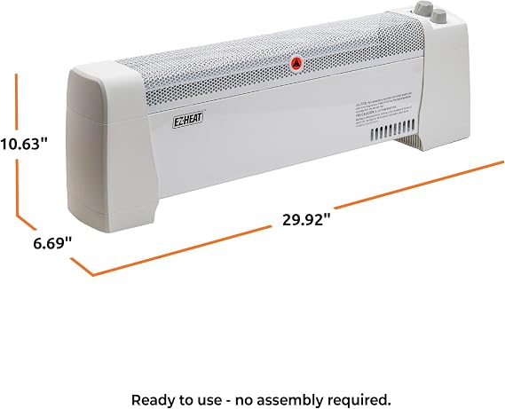 EZ-HEAT 1,500 Watt Baseboard Space Heater with Adjustable Thermostat, Dent-Proof End Panels, Overheat Protection, Tip-Over Switch, Stay-Cool Body, CZ600