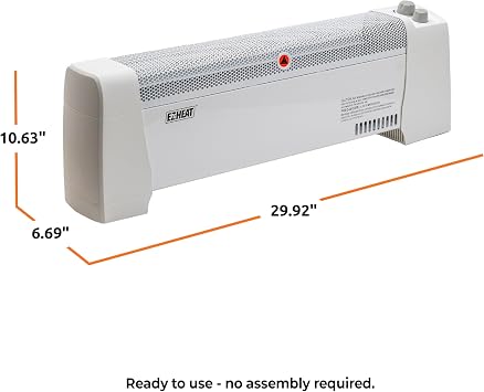 EZ-HEAT 1,500 Watt Baseboard Space Heater with Adjustable Thermostat, Dent-Proof End Panels, Overheat Protection, Tip-Over Switch, Stay-Cool Body, CZ600