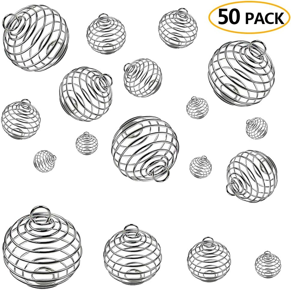Habbi 50pcs 4 Size Spiral Bead Cage Pendant Crystal Holder for Necklace Making(8X9mm/15X14mm/25X20mm/30X25mm)