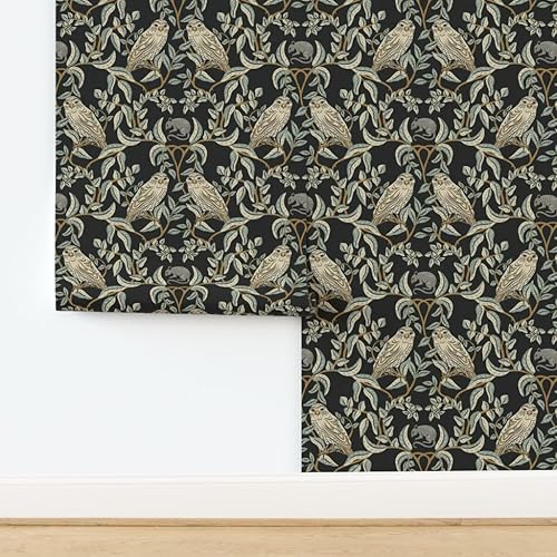 Miniatura 4 de Spoonflower Muestro de papel tapiz extraíble - Little Owl Damasco William Morris Farmhouse Arts and Crafts Birds of Prey - Papel tapiz de transición