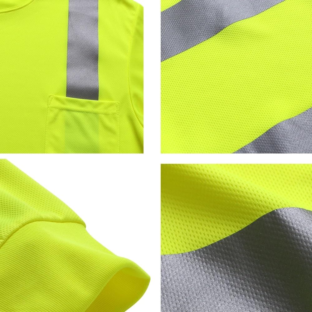 Chaleco reflectante de alta visibilidad, Camisa de manga larga reflectante secado rápido amarilla alta visibilidad S-5XL(5XL)