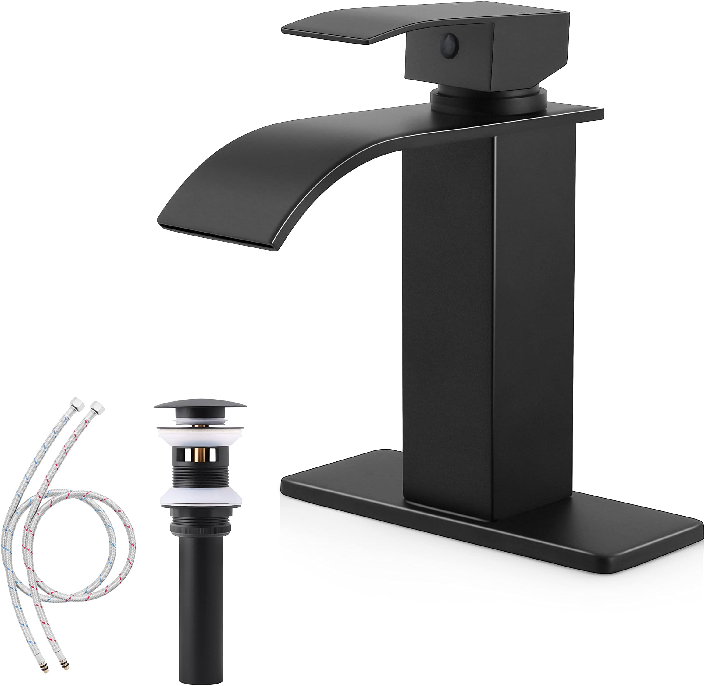 AQUA LUXE Black Bathroom Faucet Black with Pop-up Drain Stopper, Single ...