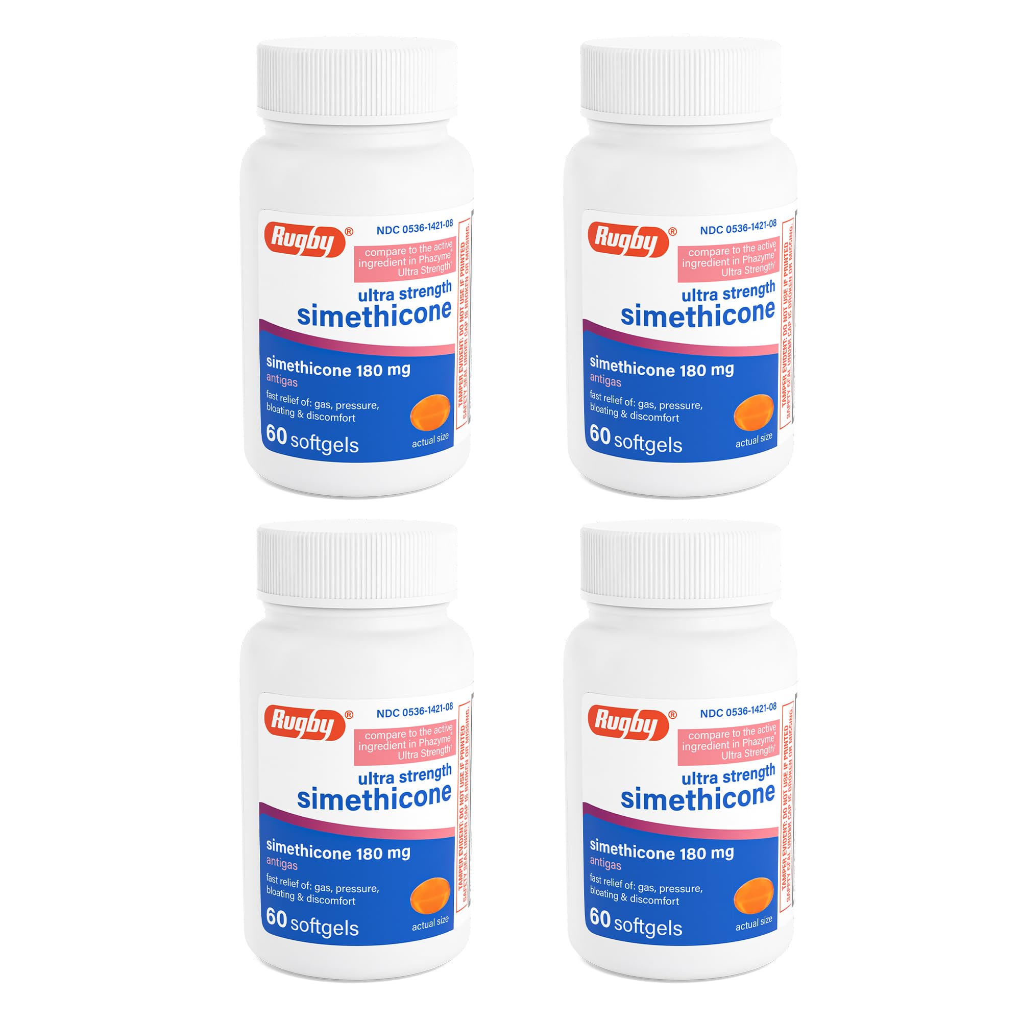 RUGBY LABORATORIES Simethicone Mg Softgels Anti Gas Generic For Phazyme Ultra Strength Pack Of Softgels Total Ea 4 Bottles Total 240 Gelcaps Multi