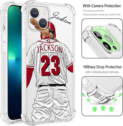 Miniatura 3 de Funda de béisbol cristal transparente con nombre y número personalizados para iPhone 17 Air 16 15 Pro Max 14 13 Mini 12 11 Xs Xr SE3 8 7 6 Plus, con