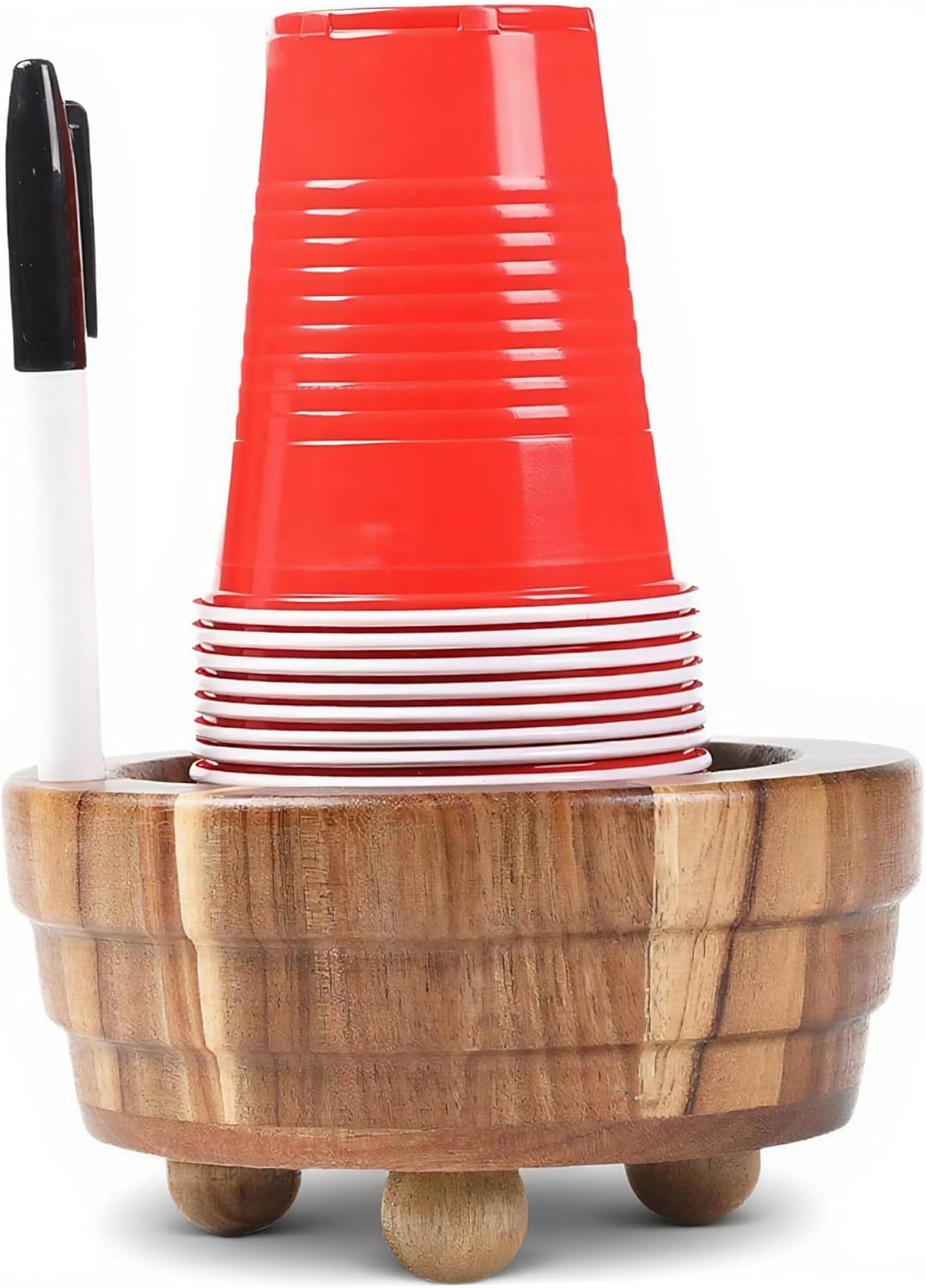 Solo Cup Holder with Marker Slot, Cup Holder with Marker Slot, Wooden Solo Storage Box with Rustic Hosting Essentials for Party Bar Kitchen Bathroom