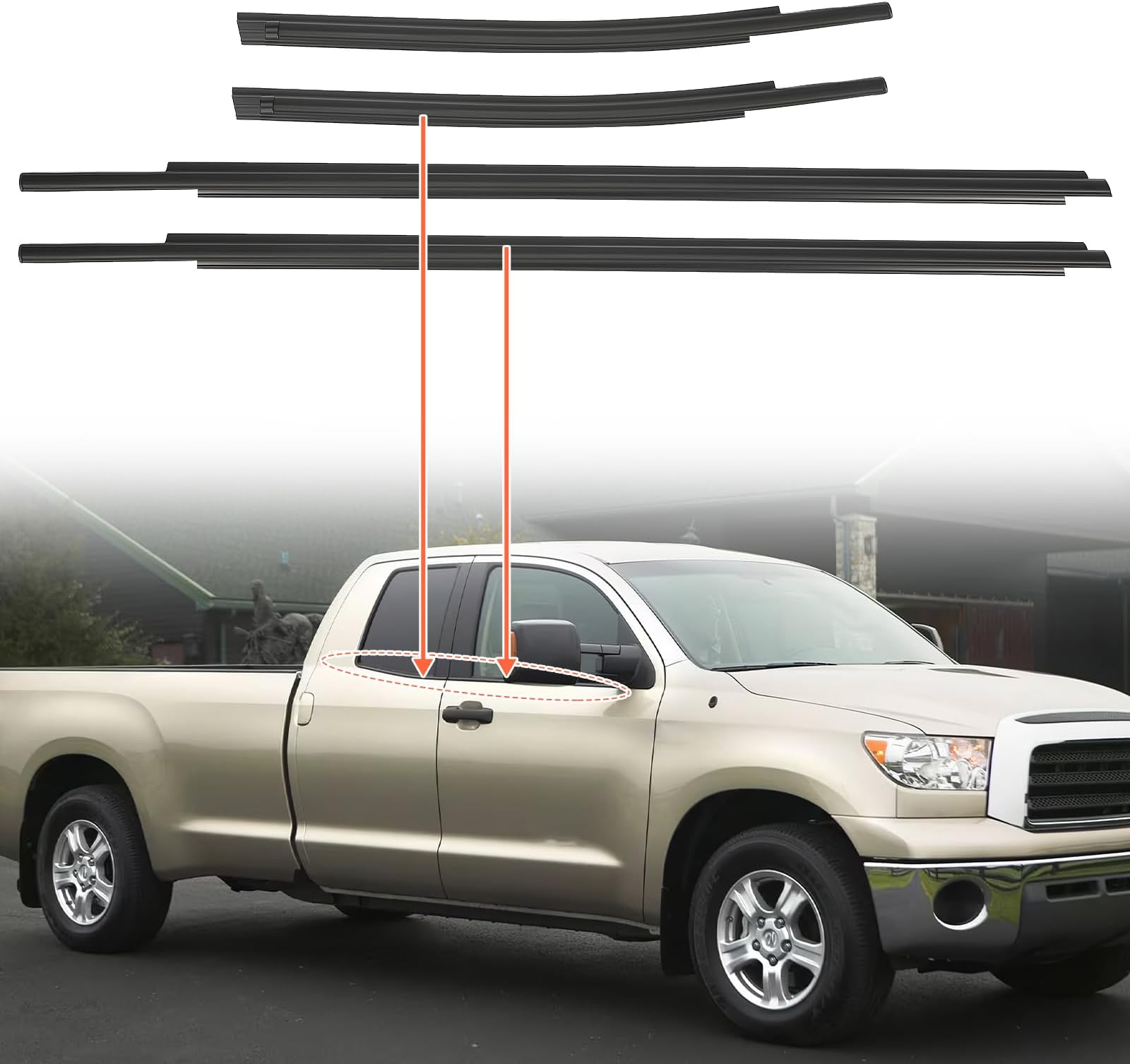 ACLONG Weatherstrip Window Seal Car Window Moulding Trim Sweep Felt Seal Kit Fit for Toyota Tundra Double Cab 2007-2019 68160-0C020、68210-0C020、68163-0C010 、68164-0C010-4 Piece Set