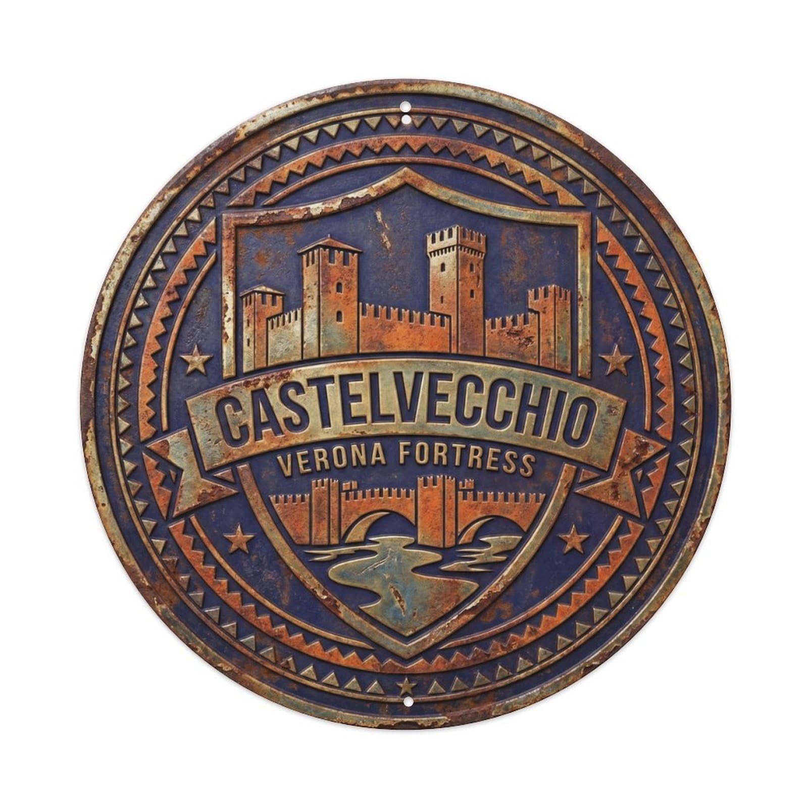 Castle Fortress Hallway Stronghold Metal Tin Sign Plaque Wall Decor for Cafe, Club Bar, Office, Home Garden Round Metal Poster 8x8Inch