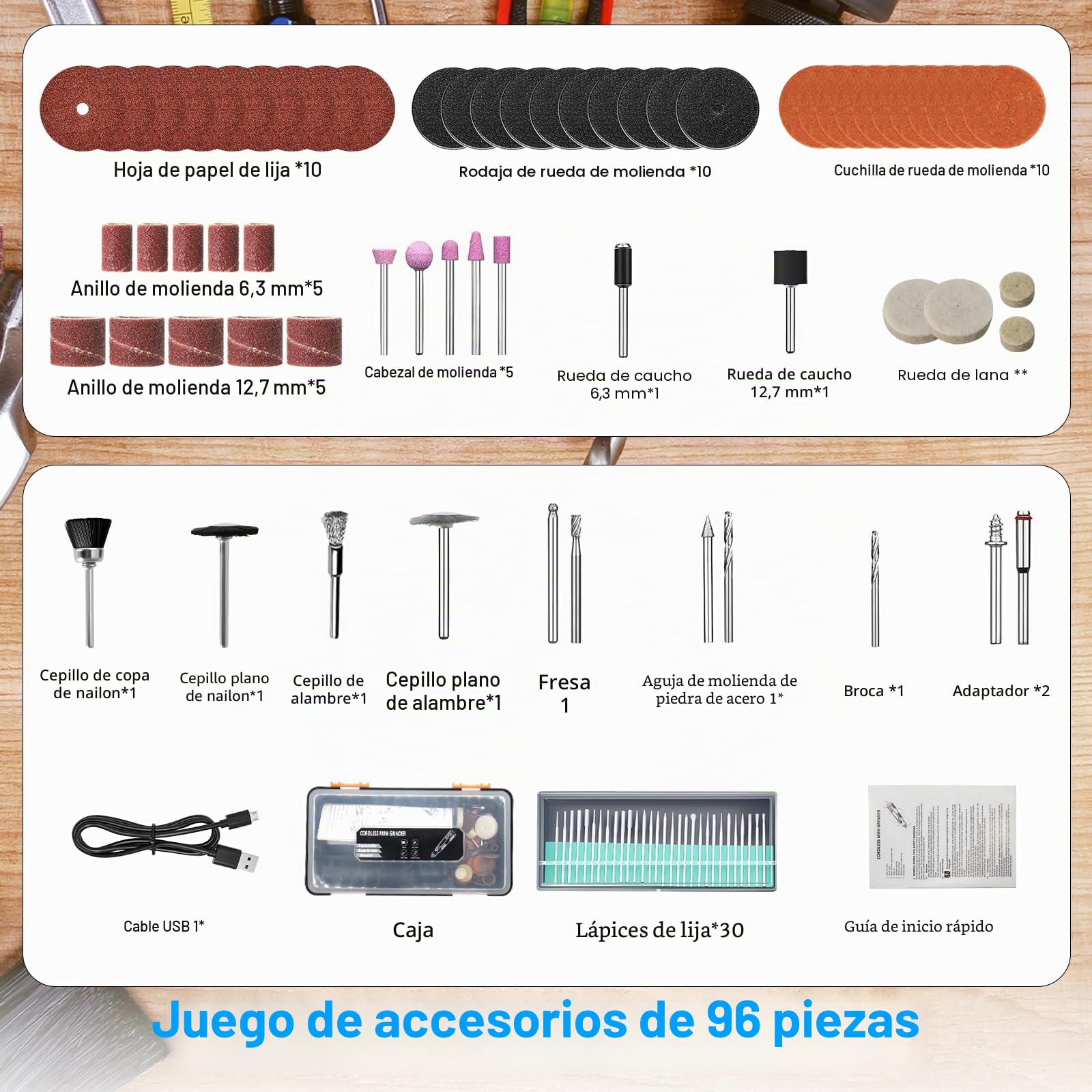 Mini Amoladora Eléctrica, 3.7V Herramienta Rotatoria sin Cable Con 96 Accesorios Lápiz de Grabado Eléctrico para Cortar/Esmerilar/Grabar/Perforar, de Manualidades y Creación de Bricolaje