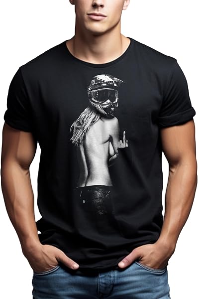 Ropa de Moto Hombre - Camiseta Motocross - Chica con Casco Moto Integral - 3