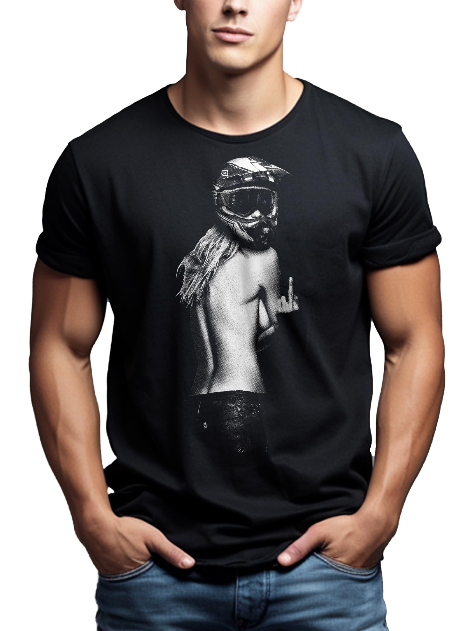 Ropa de Moto Hombre - Camiseta Motocross - Chica con Casco Moto Integral — view 3