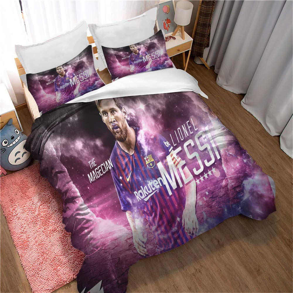 Duvet Cover Set 3 Pieces Reversible Lionel Messi Bedding Quilt with Zipper Ties Ultra Soft Microfiber (200x200cm(Double),Style 04)