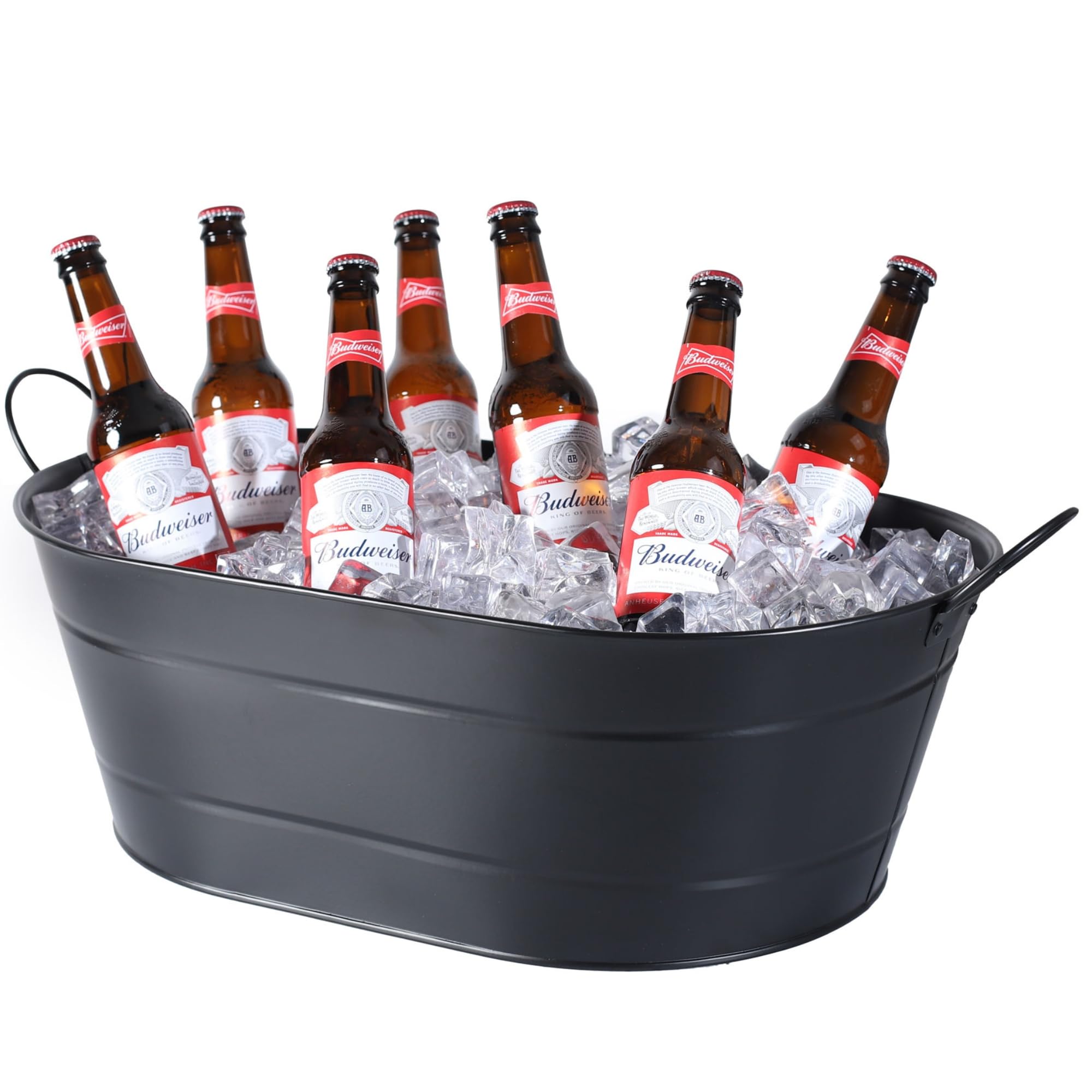 Drinkstuff Black Galvanised Steel Oval Ice Bucket โ Large 25-Bottle Drinks Cooler Tub with Handles for Parties, BBQs & Outdoor Bars โ Beer, Wine & Champagne Cooler for Home Entertaining