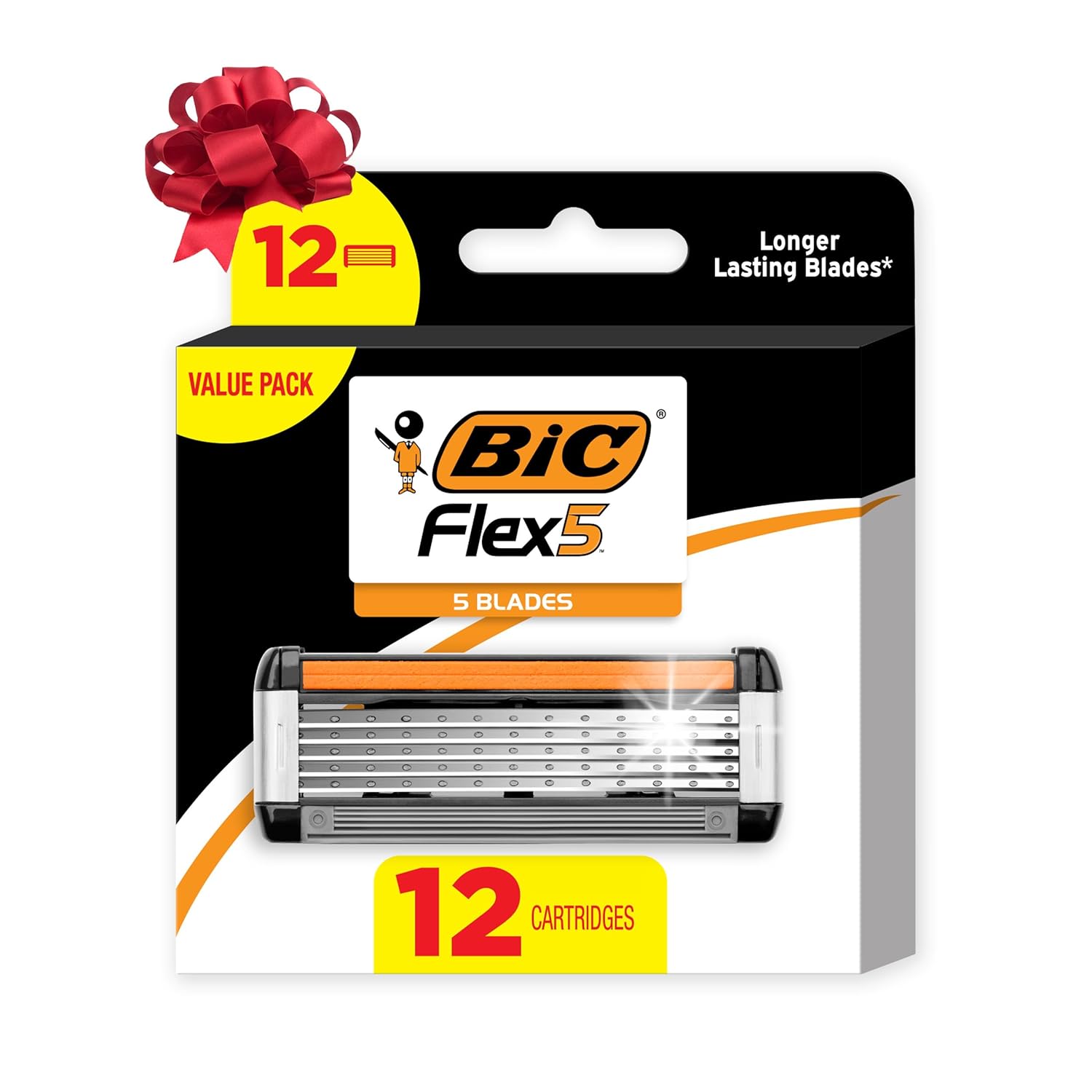 BIC Flex 5 Refillable Mens 5 Blade Razors Refills Durable Blades Precision Edging 12 Refill Cartridges