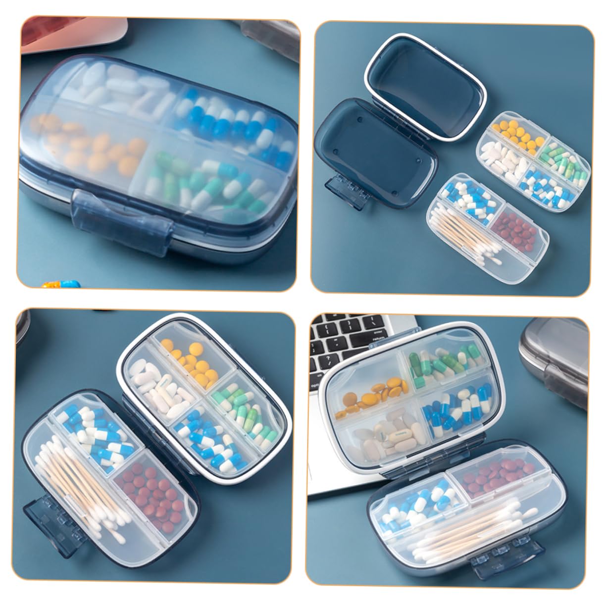 FRCOLOR Portapillole Da Viaggio Compatto Da 4 Pezzi Organizer Da Viaggio Per Medicinali Custodia Giornaliera