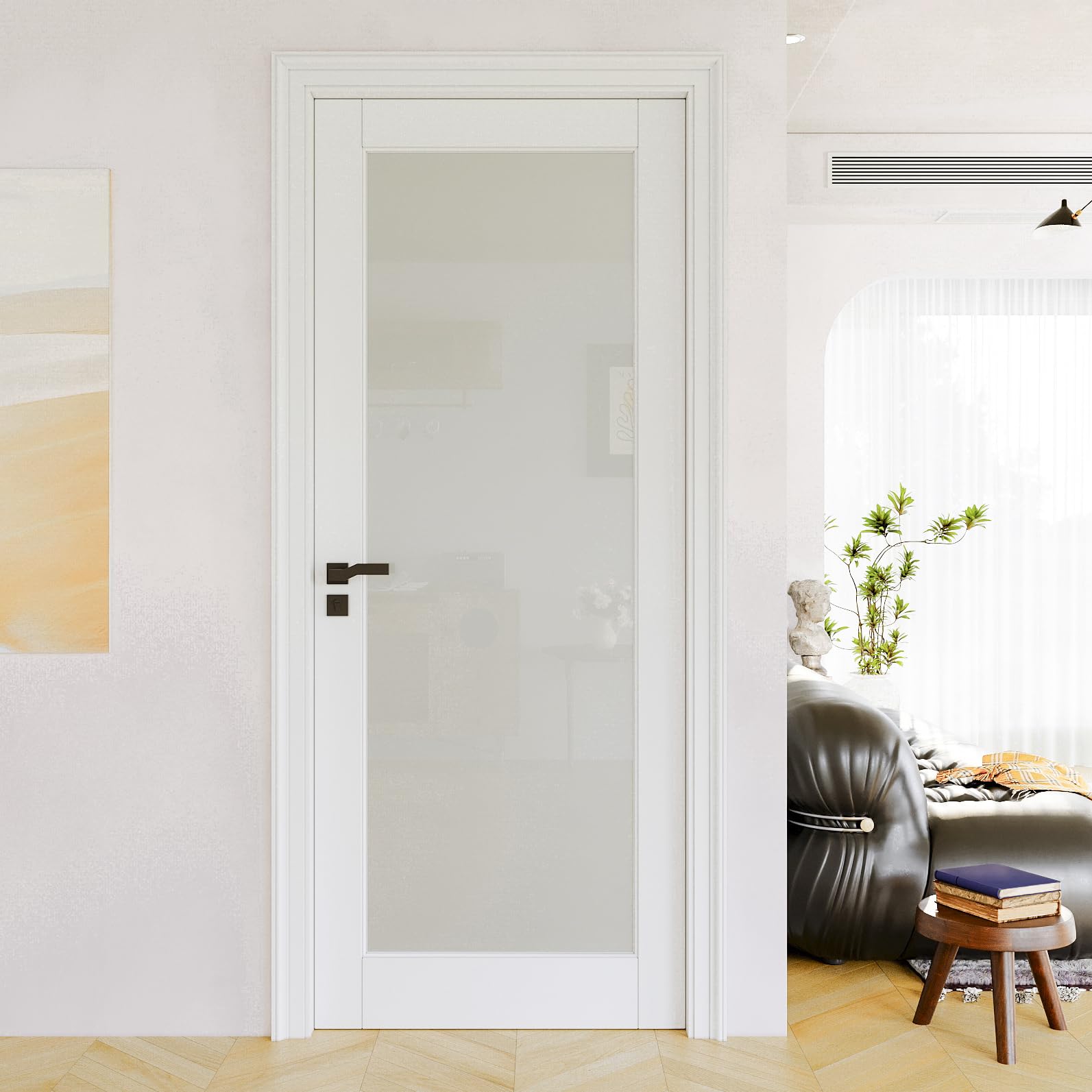 JUJUBON 32 inch 1-lite frosted glass modern solid core door