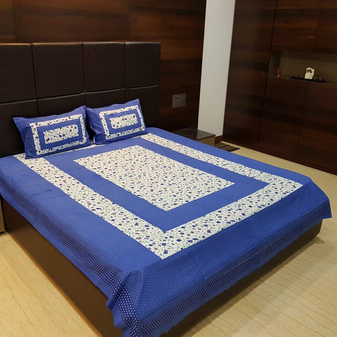 Narsinh Enterprises Cotton 141 TC Bedsheet (Double_Blue)