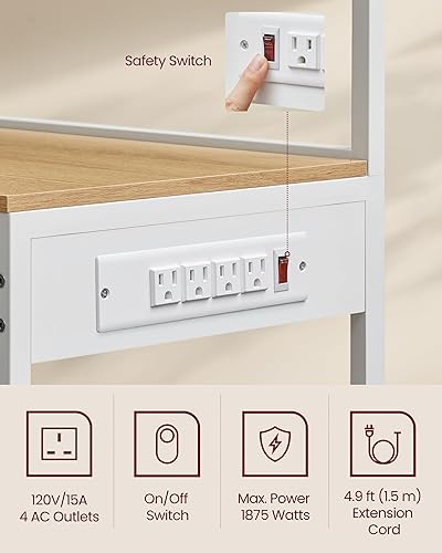 Miniatura 49 de VASAGLE Estante para panadero, soporte para microondas, estante de almacenamiento de cocina con cesta de alambre, 6 ganchos y estantes, para Marrón