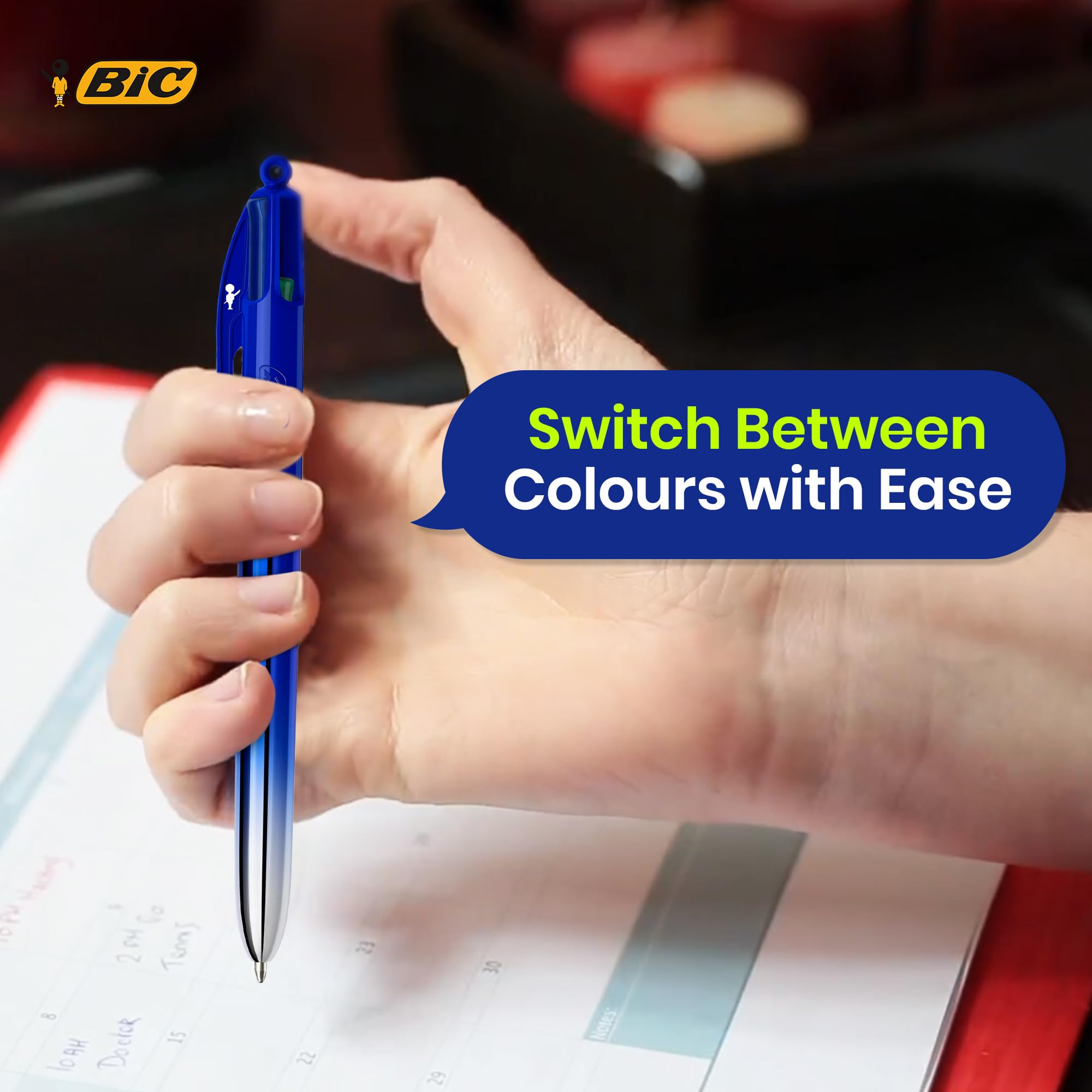 BIC Lot de 12 stylos à 4 couleurs lisses dégradées rétractables avec quatre encres vives assorties pour l'école, le bureau et le codage couleur