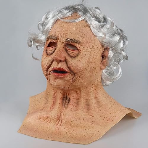 Miniatura 3 de Máscara realista de látex de mujer vieja, máscara de cabeza completa antiarrugas para Halloween, cosplay, fiesta de máscaras