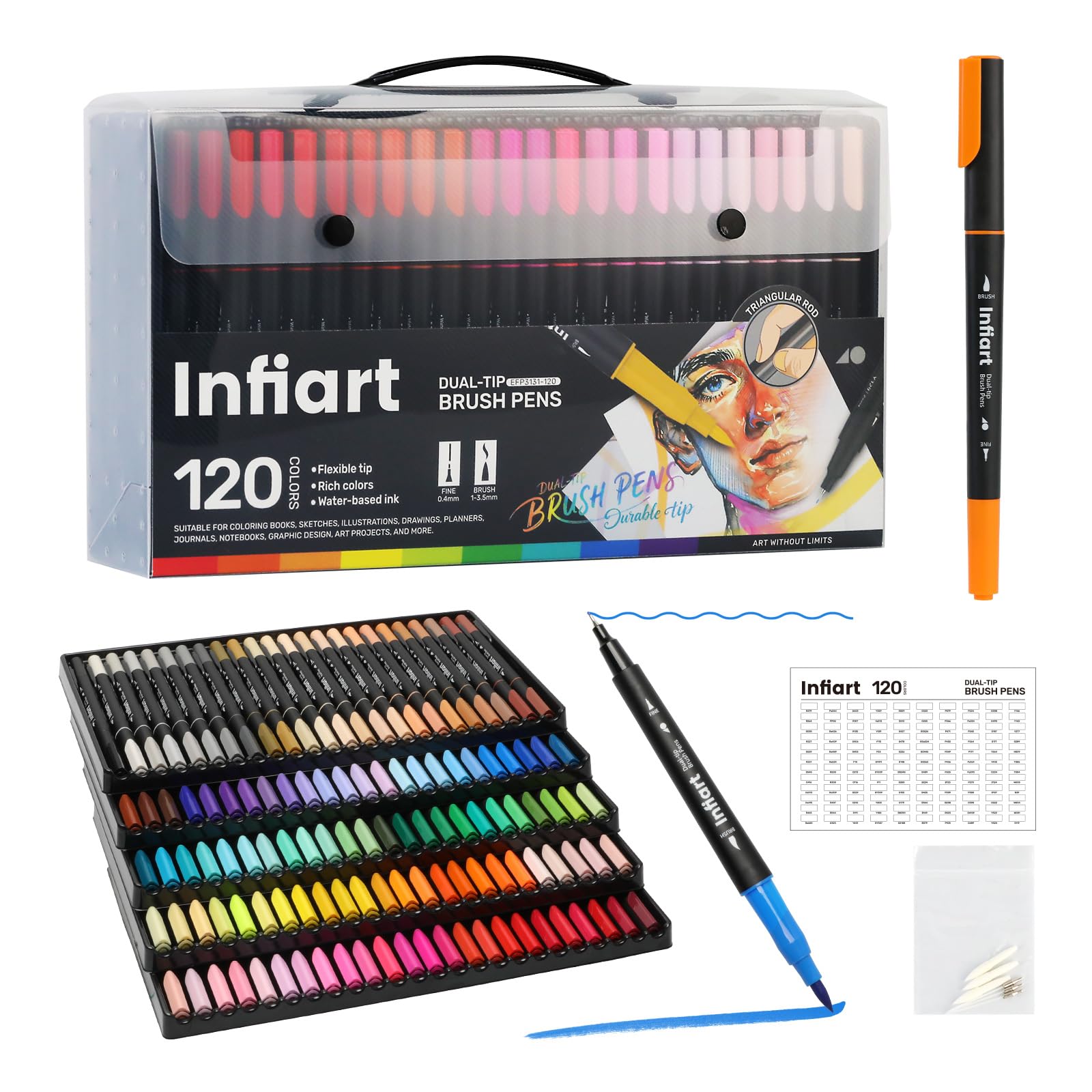 120 Colors Dual Tip Paint Markers, Water-Based Pen with Fine Tip and Brush Tip, Art Pens…