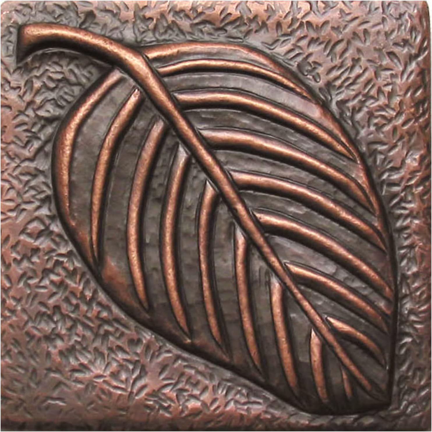 CT Copper Tailor Copper Backsplash for Kitchen, Hand Hammered Copper Tile, Decorative Metal Wall Art for Bathroom, Fireplace, Leaf Design,10" W x10 H
