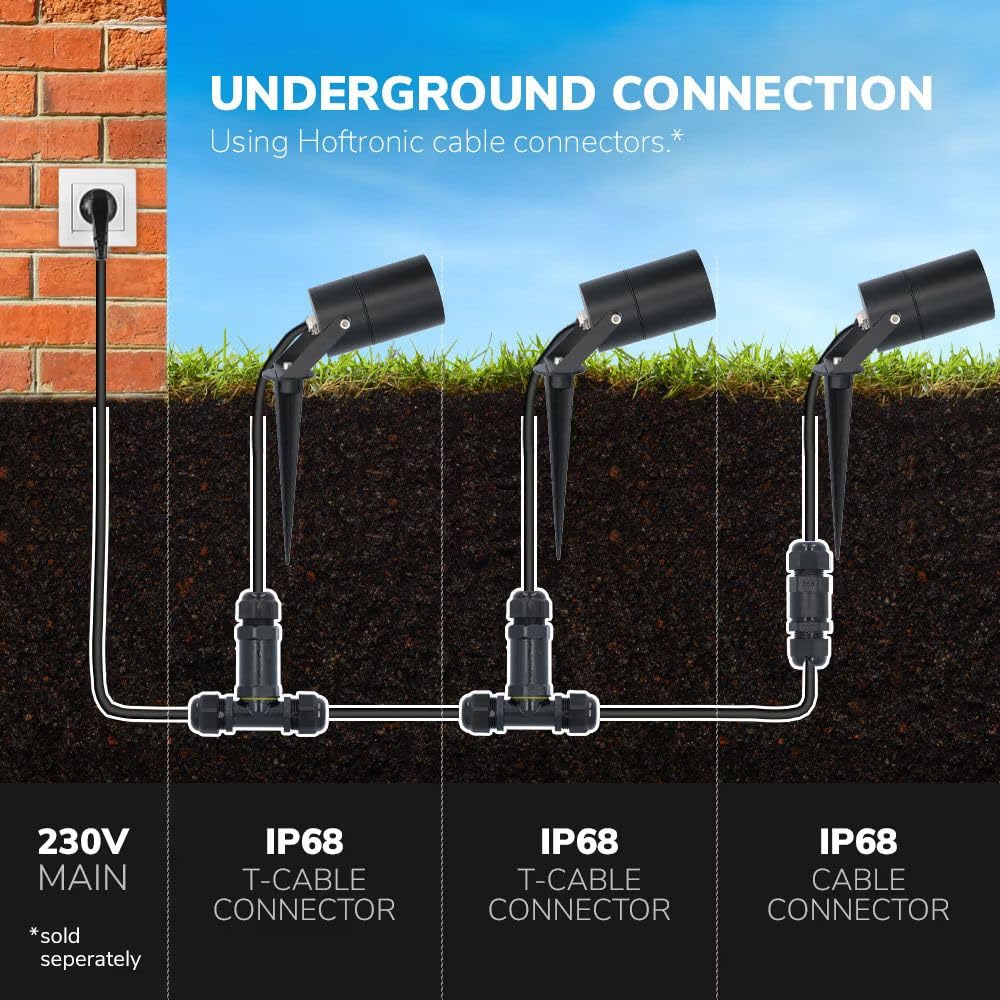 HOFTRONIC - 9er Spikey LED Strahler mit Erdspieß 4 Watt 345lm 2700K Schwarz IP64 Wasserdicht Außenlampe für die Beleuchtung von Garten, Terrasse, Pflanzen, Wegen, Teich Außen-Strahler Gartenstrahler