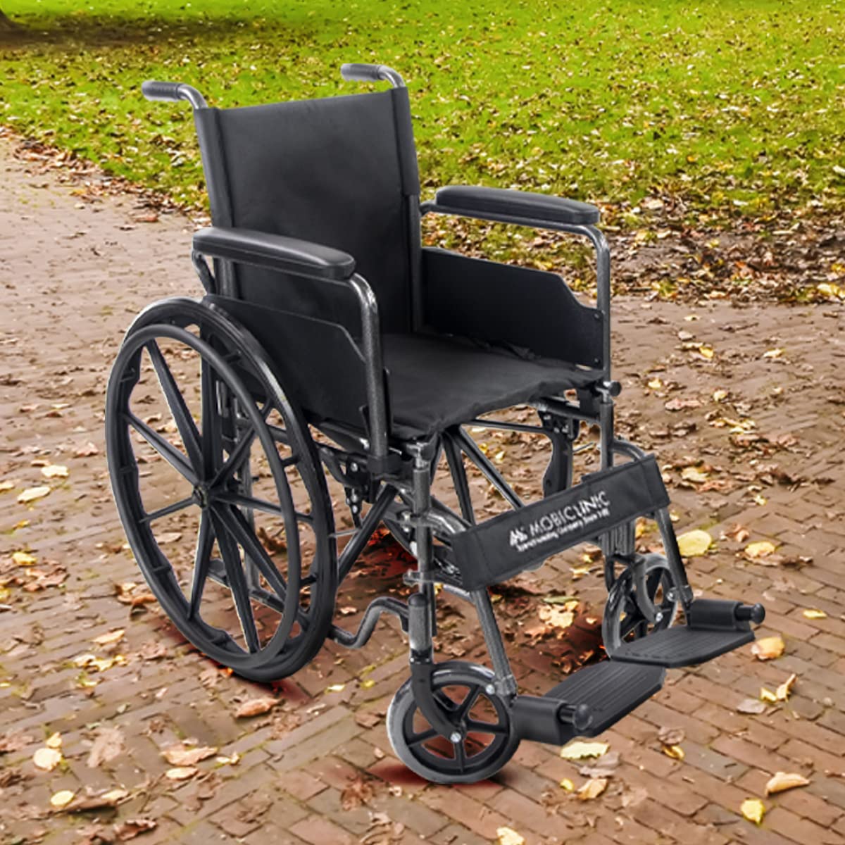 Mobiclinic, Silla de ruedas plegable, S220, Extracción rápida pulsando un botón, Premium, Asiento 46cm, Reposapiés y reposabrazos abatibles, Palanca freno, Resistente, Color negro