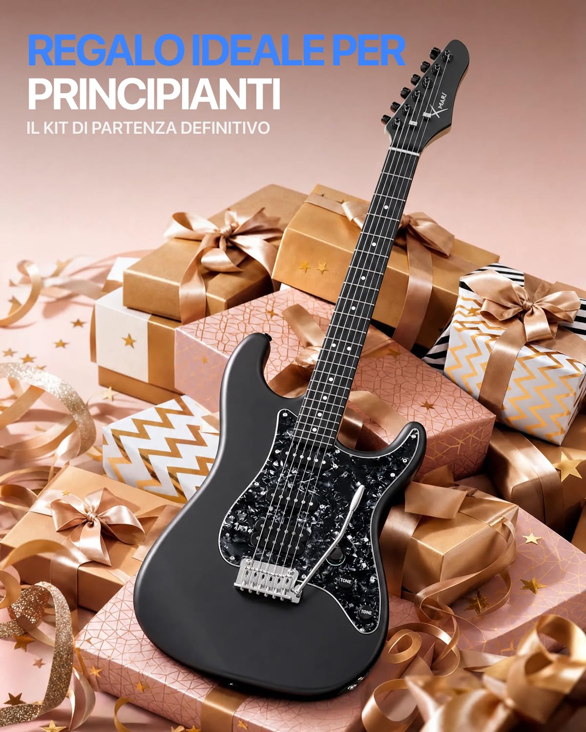 Enya XMARI - Chitarra elettrica intelligente con effetti DSP integrati, 4 preset, registrazione USB-C OTG, uscita cuffie, pickup in Alnico con bobina split, corpo in fibra di carbonio, amplificatore