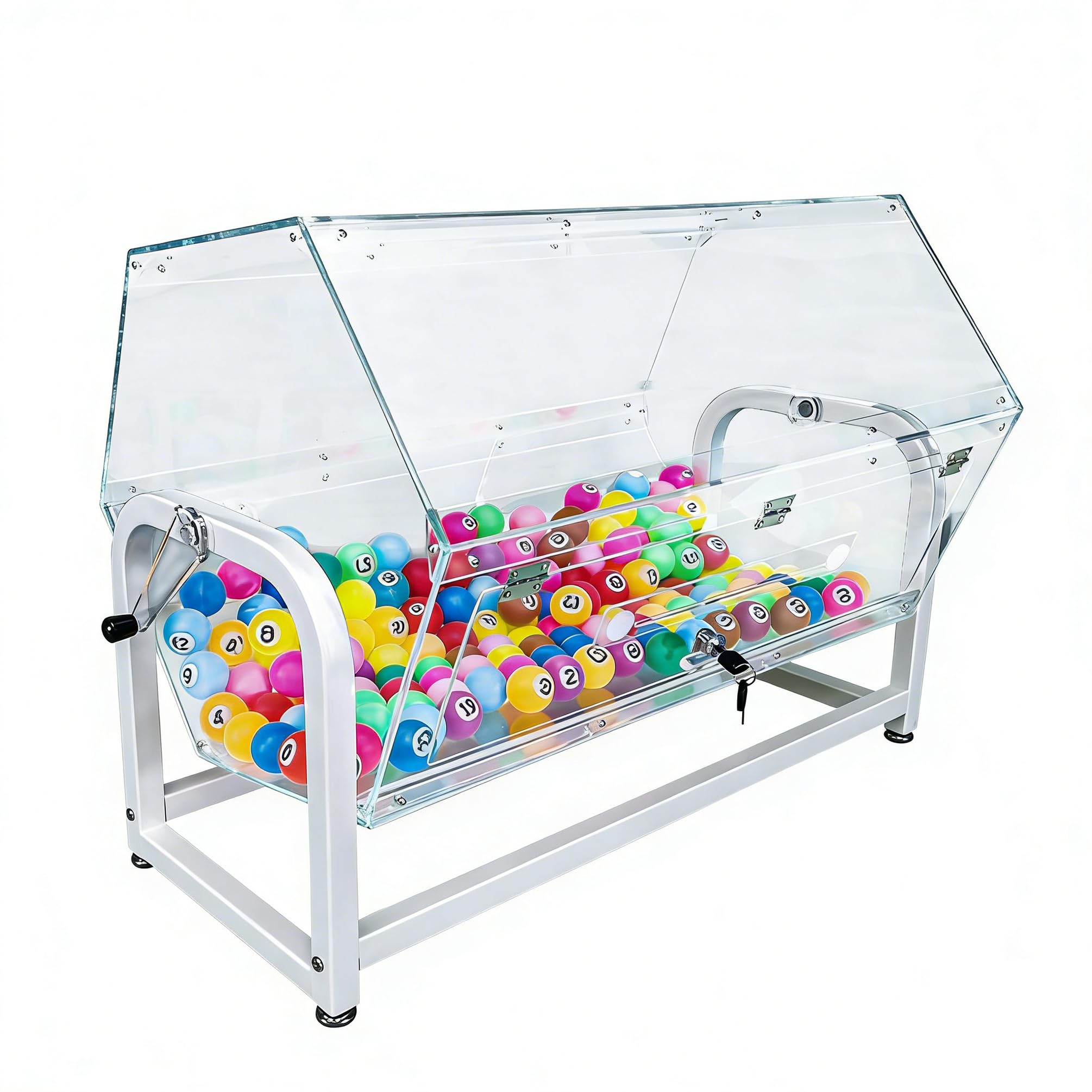 30x18.5x20.5" Large Clear Acrylic Raffle Drum with White Metal Stand, Lucky Draw Ticket Box for Lottery Games, 800 Pingpong Ball Capacity, Easy