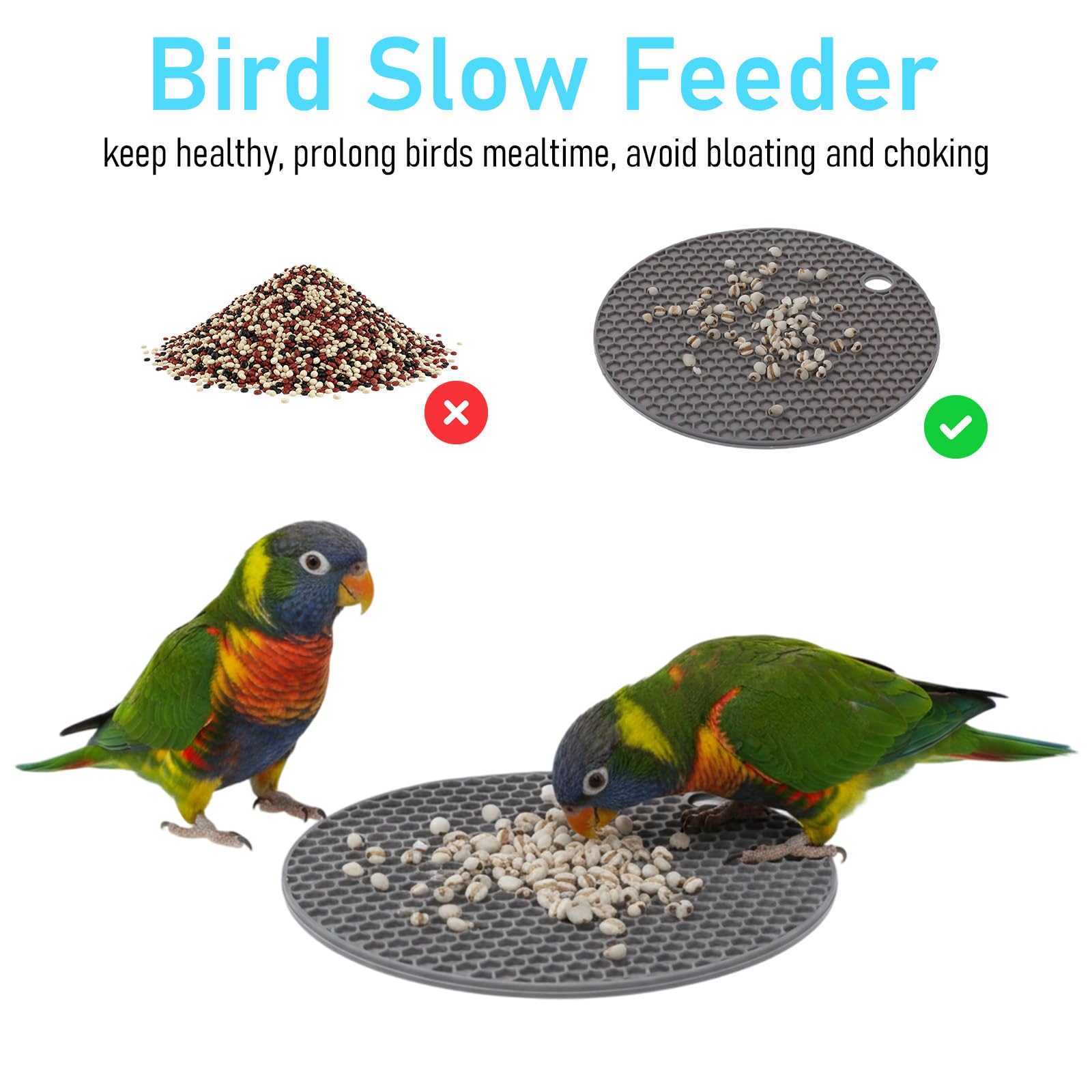 2 Pcs Bird Slow Feeder Mats, Interactive Foraging Mat, Extend Eating Time, Birds Toy for Parakeet, Cockatiel, African Grey, Conure (Blue & Grey) - image 5