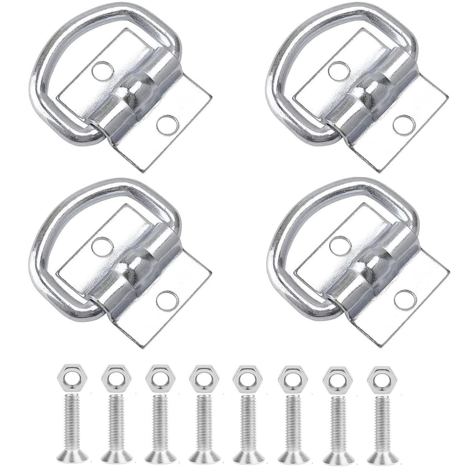 D-Ring Tie Downs 4 Pack, Heavy Duty Cargo Tie Downs Anchors D Lashing Rings with Screws for Load Securing in Trailer Truck Boat Cars Kayak