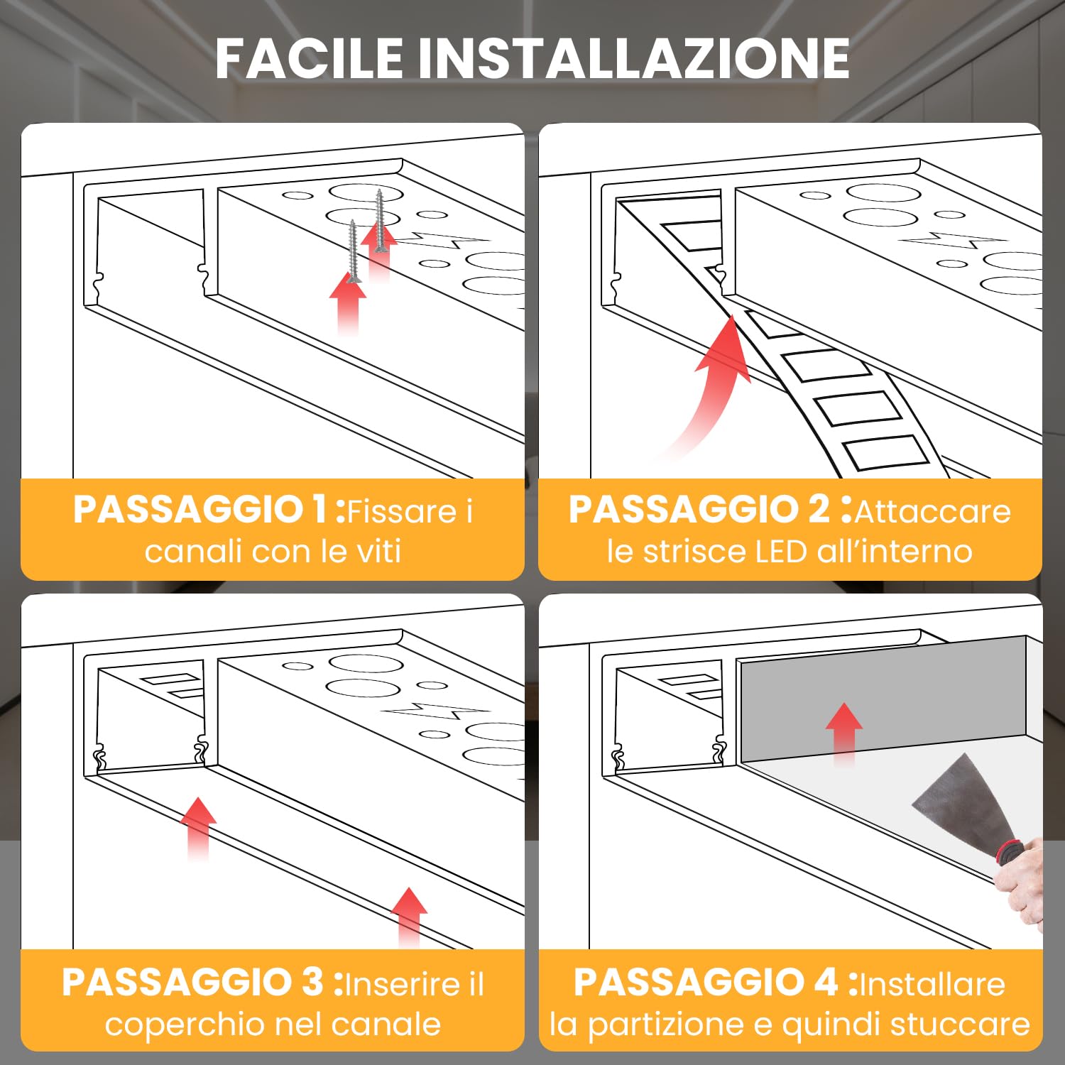 Profilo LED Alluminio Cartongesso Piastrelle, 15 pezzi 1,4 m Profilo Alluminio per Strisce LED, Canalina LED da Incasso Cartongesso con Cover Diffusore e Tappi per Soffitto, Pareti e Piastrelle (21m)