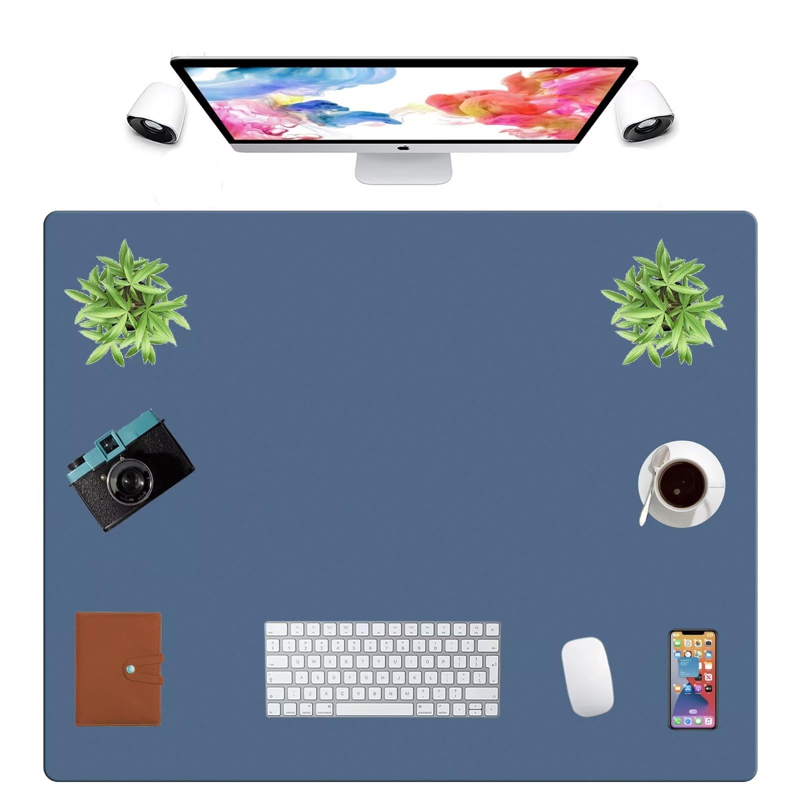 LL-COEUR Extra Large PU Leather Desk Mat Large Mouse Pad XXL Waterproof Table Mat Office Laptop Writing Pad (39.4 x 31.5 inch, Azure Blue)