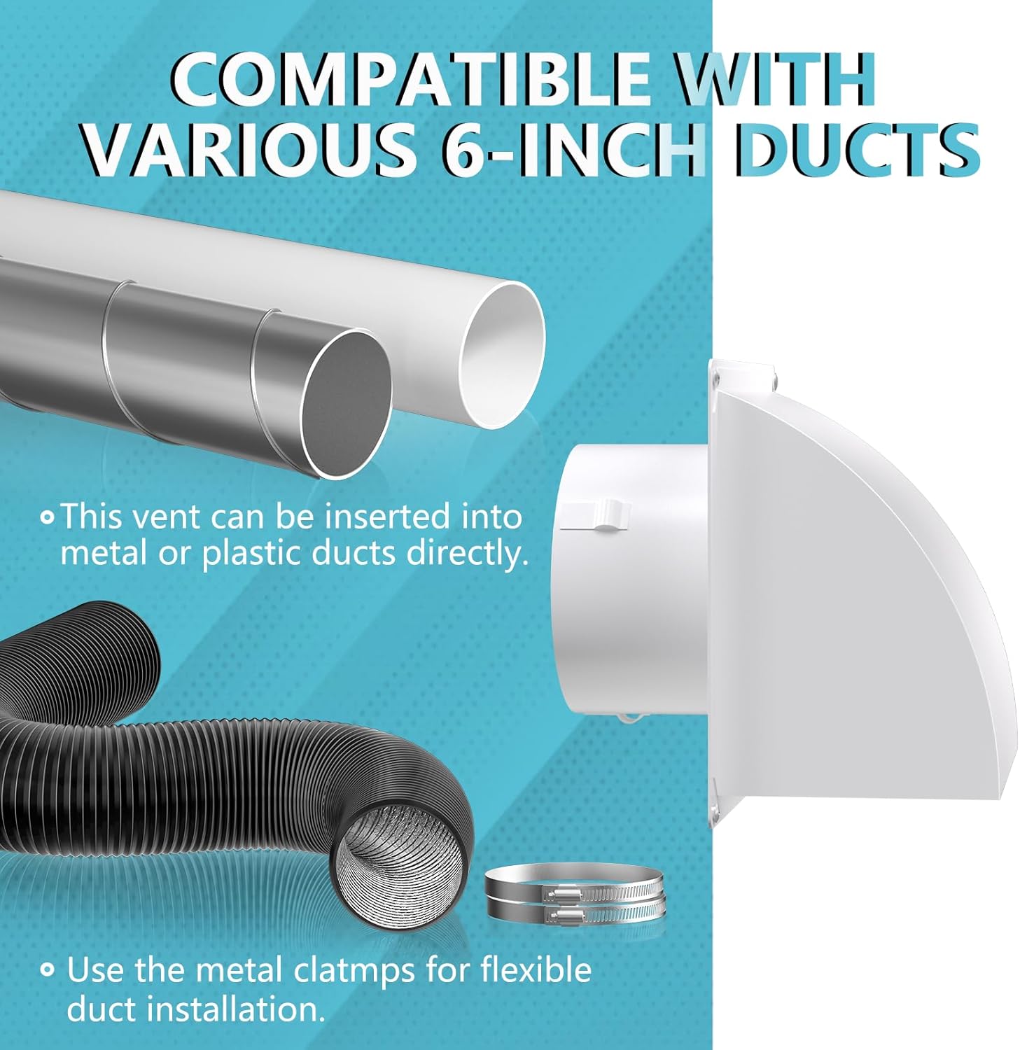 4 Inch Dryer Vent Cover Outside, HG Power Metal Exterior Vent Cover with Removable Screen & Cushioned Non-Return Flap, Air Wall Vent for House, Range Hood, AC, Opening Diameter: 3.81 White