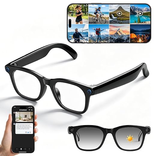 AI Smart Glasses with Camera,AI Voice Assistant,8MP/1080P HD Video & Audio Recording Camera, Real-Time Voice Translation, Bluetooth Connectivity, Photochromic Sunglass Lenses for Men & Women