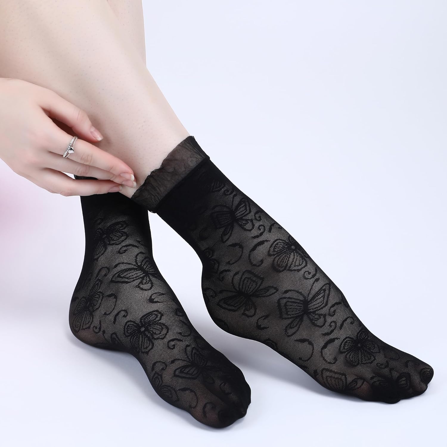 NEXT2SKIN Women Nylon Sheer Mix Pattern Ultra-Thin Ankle Length Without Thumb Transparent Socks - Pack Of 3 (Black/Skin) offers donot miss 6 NEXT2SKIN Women Nylon Sheer Mix Pattern Ultra-Thin Ankle Length Without Thumb Transparent Socks - Pack Of 3 (Black/Skin) offers donot miss