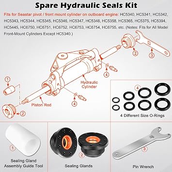Bonbo for Seastar HC5345 Front Mount Hydraulic Steering Cylinder Seals Kit with Pin Wrench HS5157 & for All Seastar Steering Support Bracket Puller