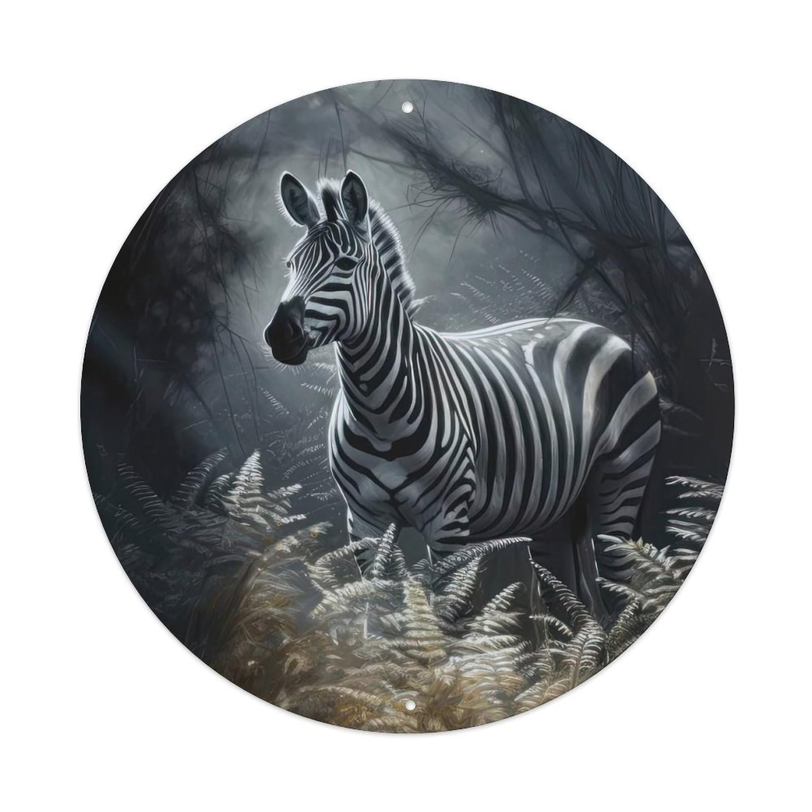 Zebras Wildlife Zebras Deep in The Forest Vintage Metal Tin Sign Plaque Wall Decor for Cafe, Club, Garden Round Metal Poster 8x8Inch