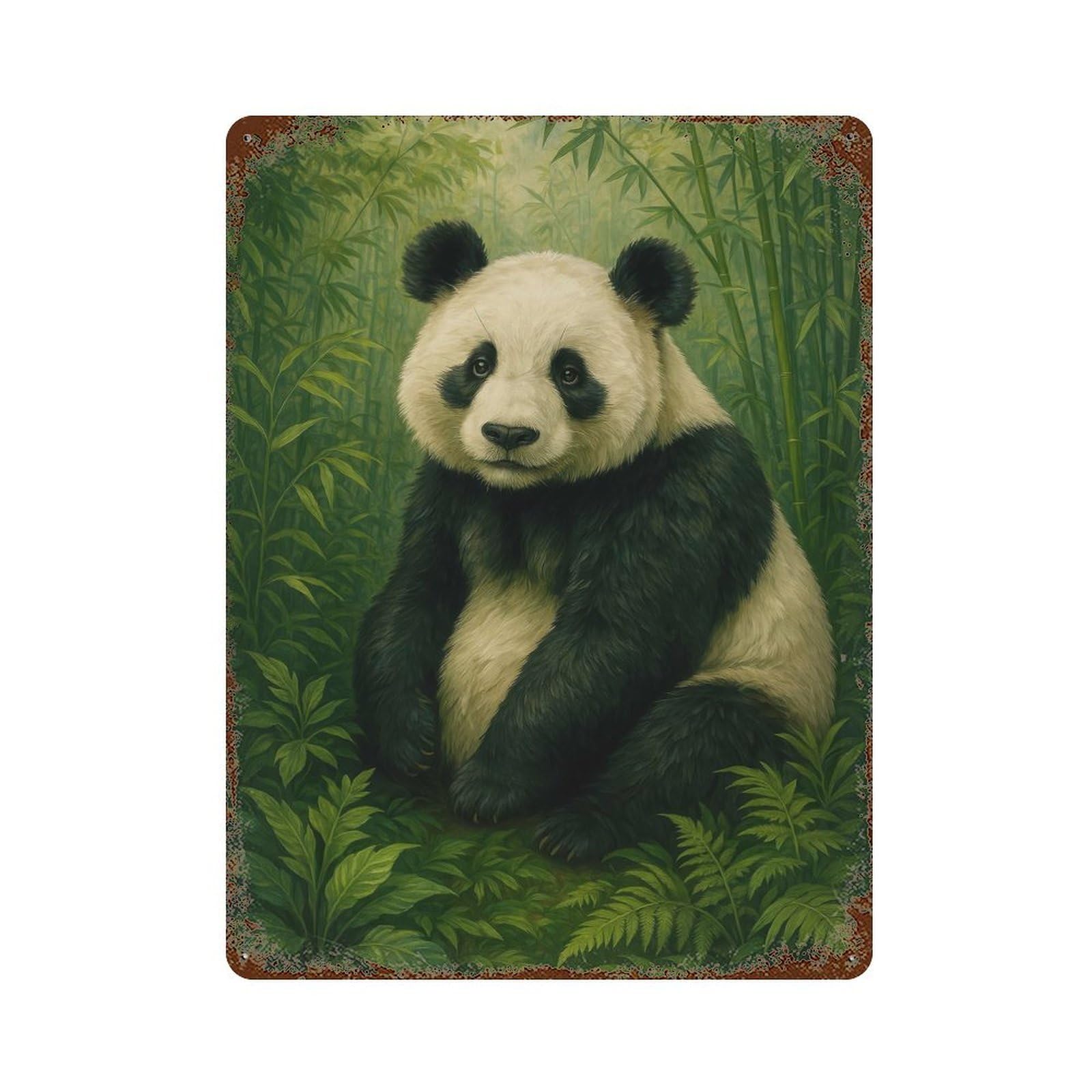 Vintage Metal Tin Sign Panda in Bamboo Forest 15.7"x11.8", Classic Wall Plaque for Pub, Kitchen And Man Cave Decor