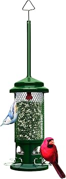 Squirrel Buster Classic Squirrel-proof Bird Feeder w/4 Feeding Ports, 2.4-pound Seed Capacity & Standard Squirrel-proof Bird Feeder w/4 Metal Perches, 1.3-pound Seed Capacity, garden green