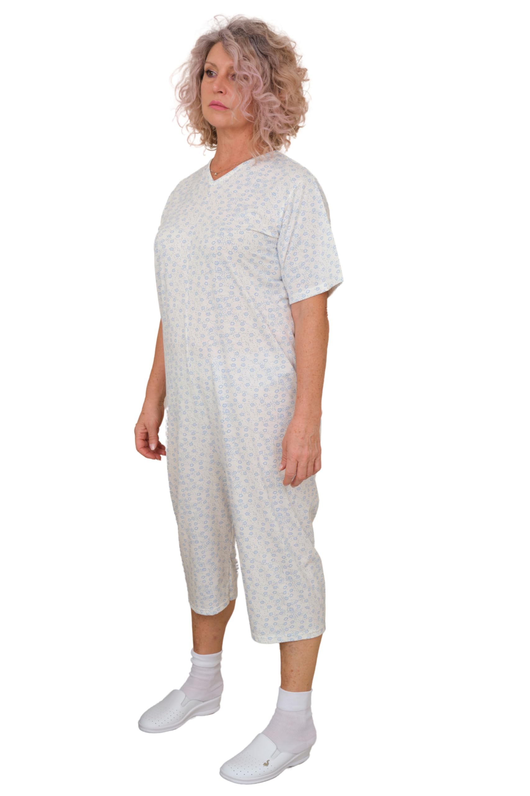 FERRUCCI COMFORT Pijama sanitario de algodón con cremallera en la espalda – Unisex – Manga corta y pantalón corto – 9012/5 – Apto para personas mayores – Antimanipulación