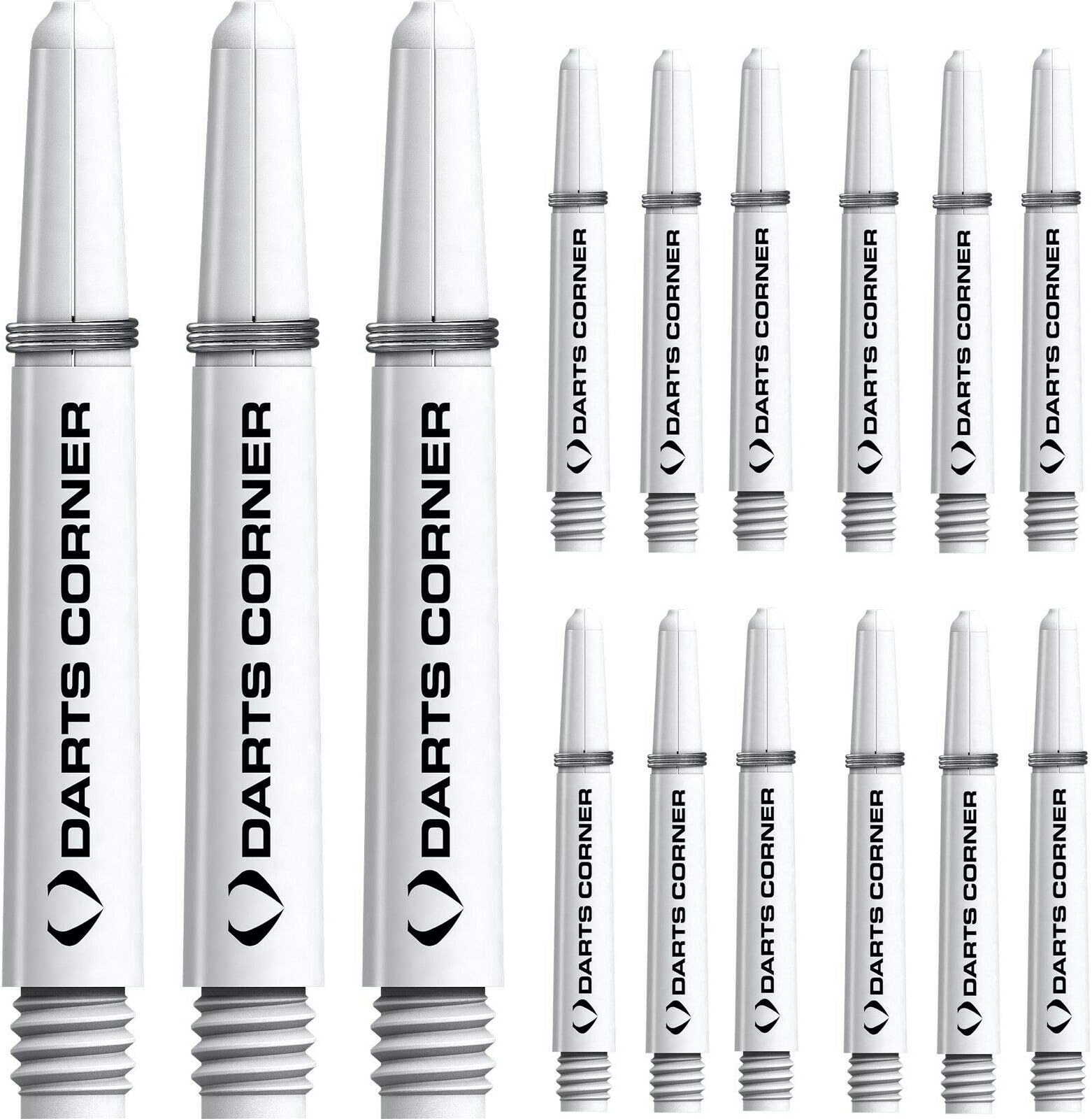 Designa S0740 Stems | 5 Sets of Tough Nylon Darts Corner Dart Shafts including Steel Ring, Short, White